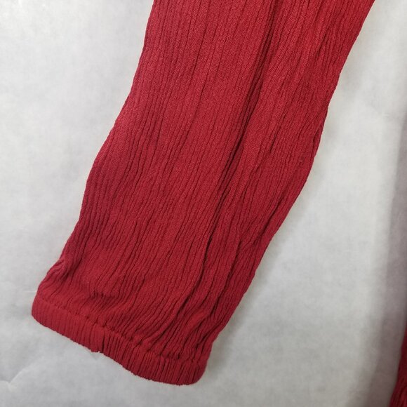 DG2 Diane Gilman Womens L Long Sleeve Blouse Red Embroidered Mesh Shoulder Crepe - Picture 5 of 14